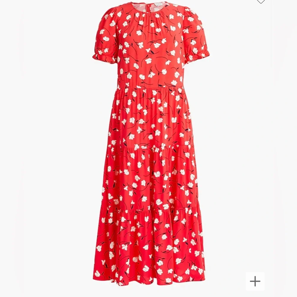 J. Crew Red Orange Floral Puff Sleeve Tiered Midi Dress sz.XS
